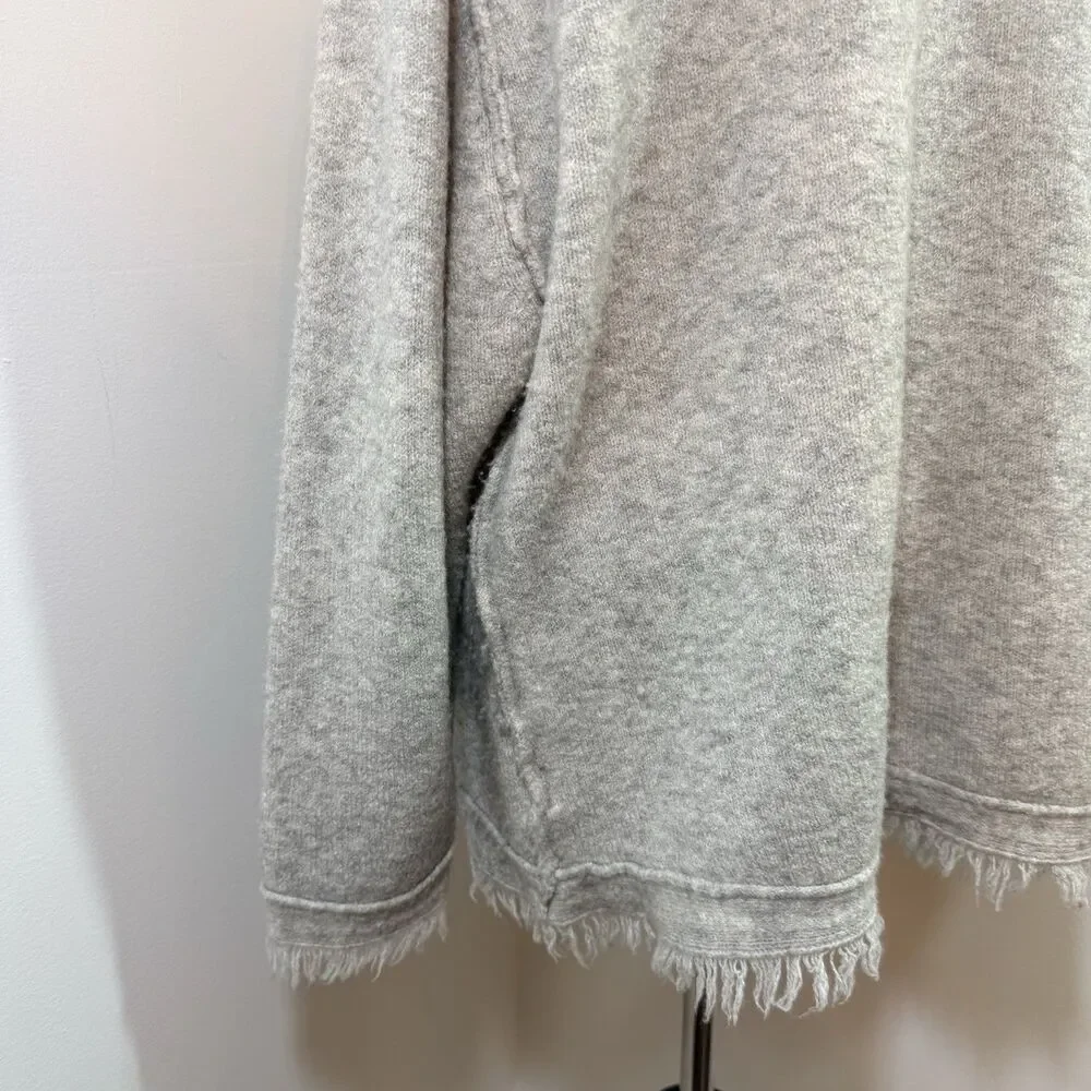 Free People Wool Linen Blend Irresistible Fringe Trim Oversized Grey Sweater S